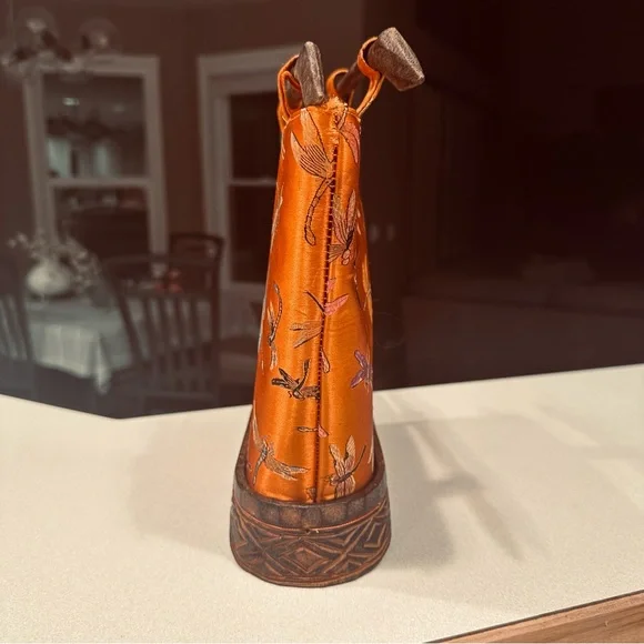 Vintage Dragonfly Silk Bag Wood Handle Artisanal Boho Asian Statement - Picture 4 of 11